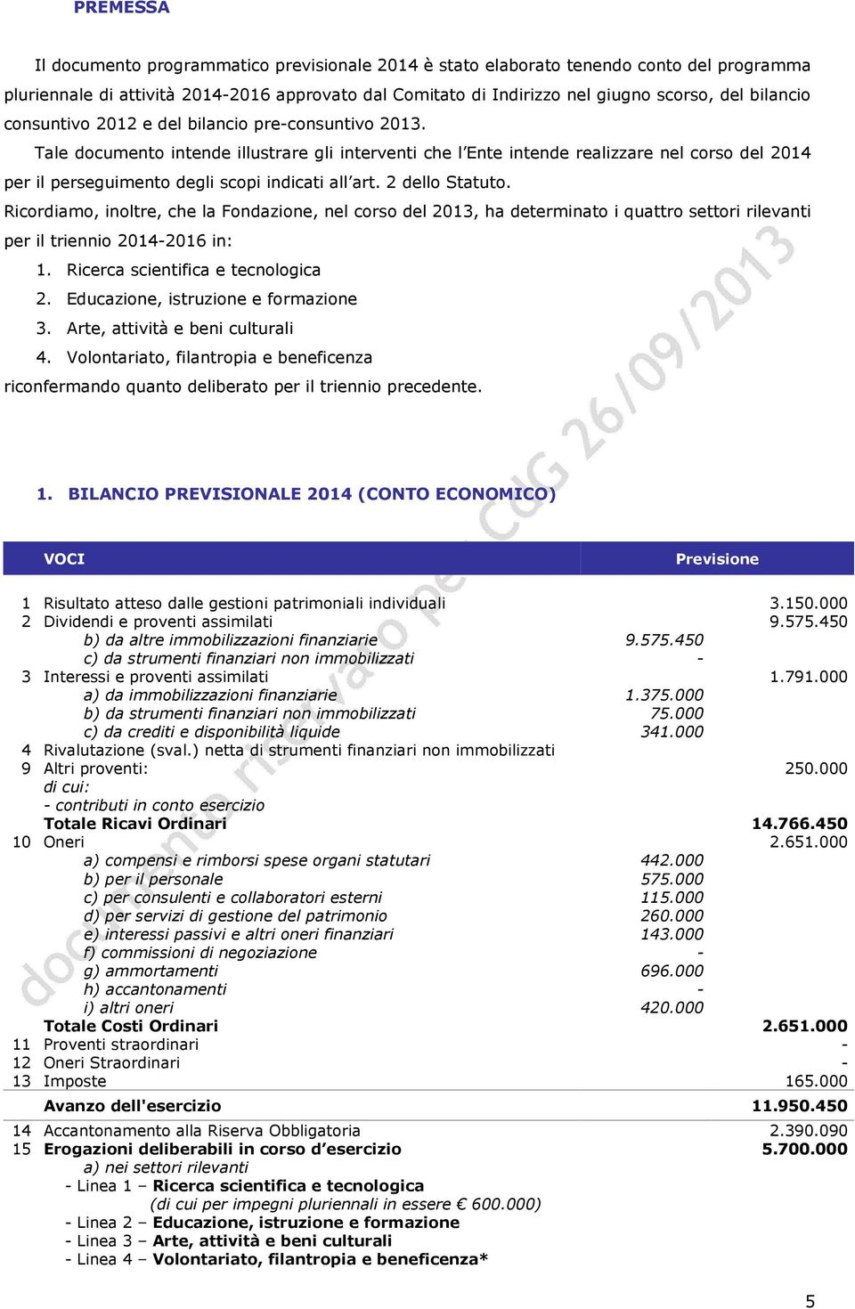 Tale documento intende illustrare gli interventi che l Ente intende realizzare nel corso del 2014 per il perseguimento degli scopi indicati all art. 2 dello Statuto.