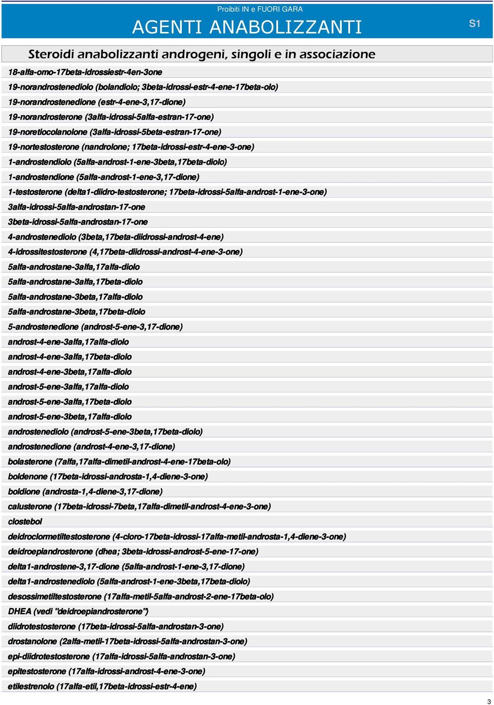 19-nortestosterone (nandrolone; 17beta-idrossi-estr-4-ene-3-one) 1-androstendiolo (5alfa-androst-1-ene-3beta,17beta-diolo) 1-androstendione (5alfa-androst-1-ene-3,17-dione) 1-testosterone