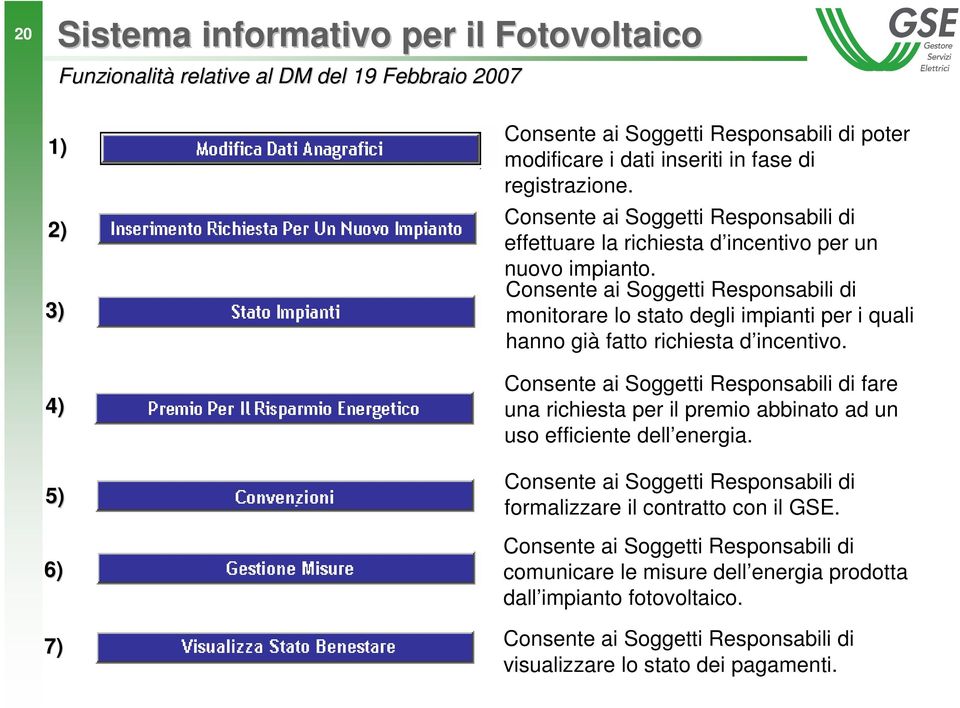 Consente ai Soggetti Responsabili di monitorare lo stato degli impianti per i quali hanno già fatto richiesta d incentivo.