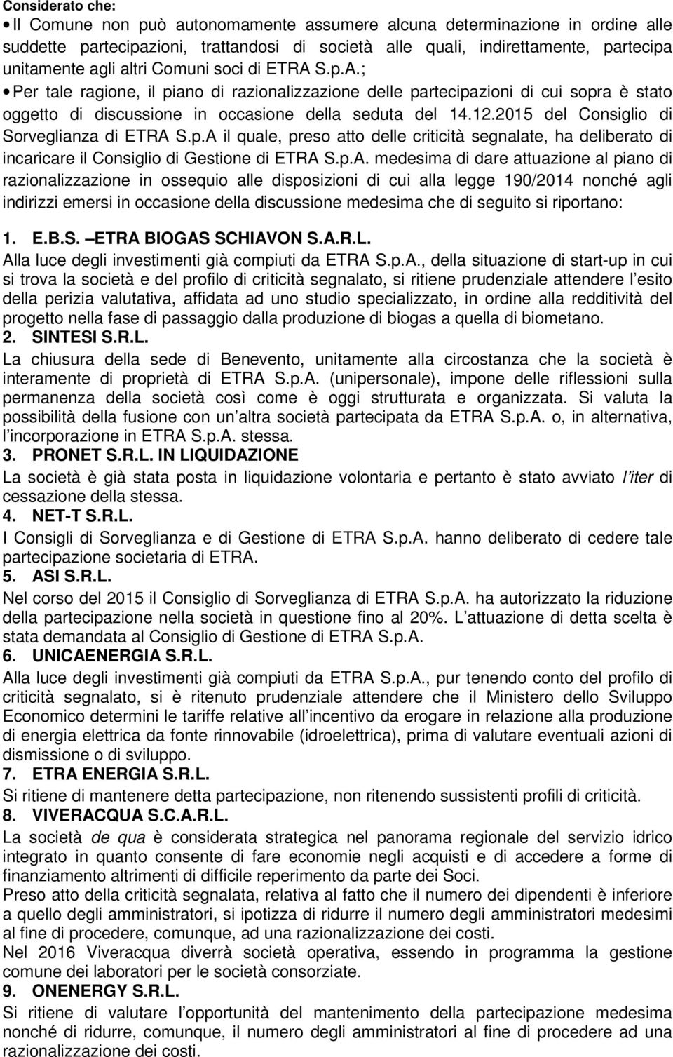 2015 del Consiglio di Sorveglianza di ETRA 