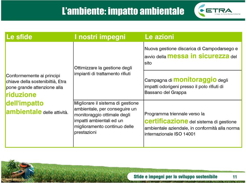 Ottimizzare la gestione degli impianti di trattamento rifiuti Migliorare il sistema di gestione ambientale, per conseguire un monitoraggio ottimale degli impatti ambientali ed un miglioramento