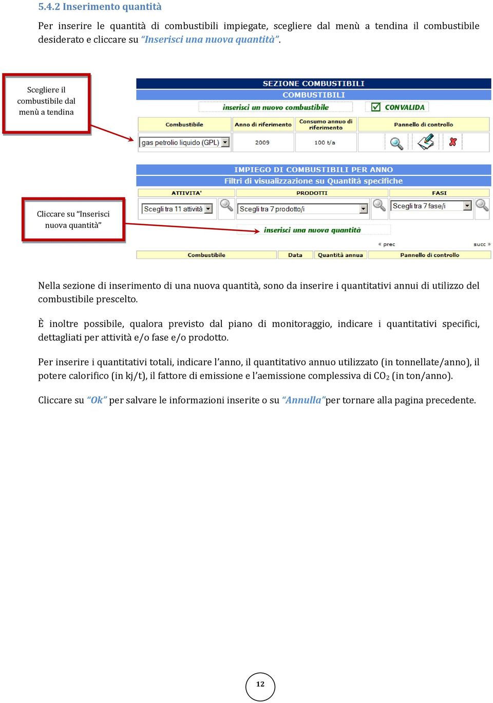 combustibile prescelto. È inoltre possibile, qualora previsto dal piano di monitoraggio, indicare i quantitativi specifici, dettagliati per attività e/o fase e/o prodotto.