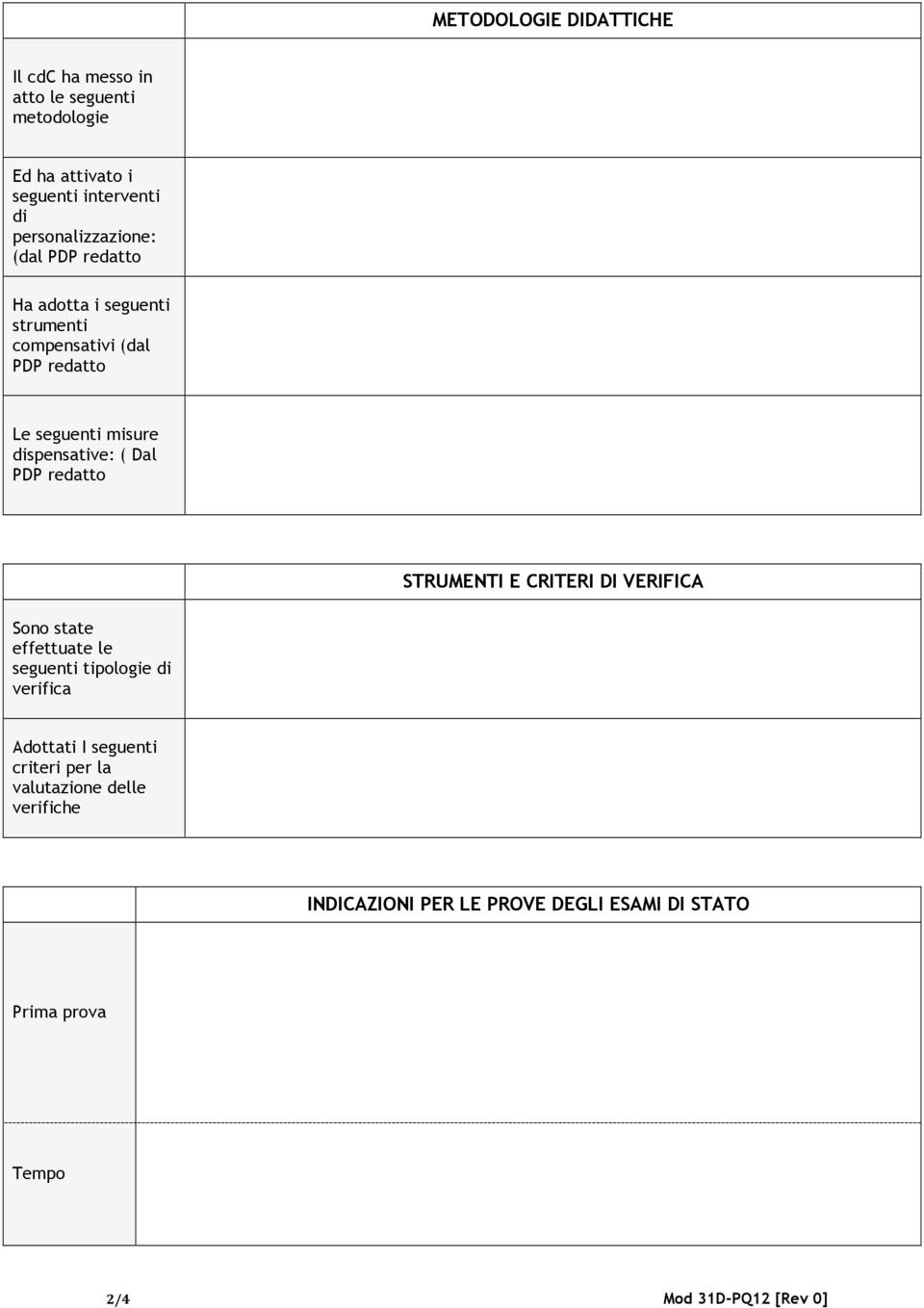 dispensative: ( Dal PDP redatto STRUMENTI E CRITERI DI VERIFICA Sono state effettuate le seguenti tipologie di verifica