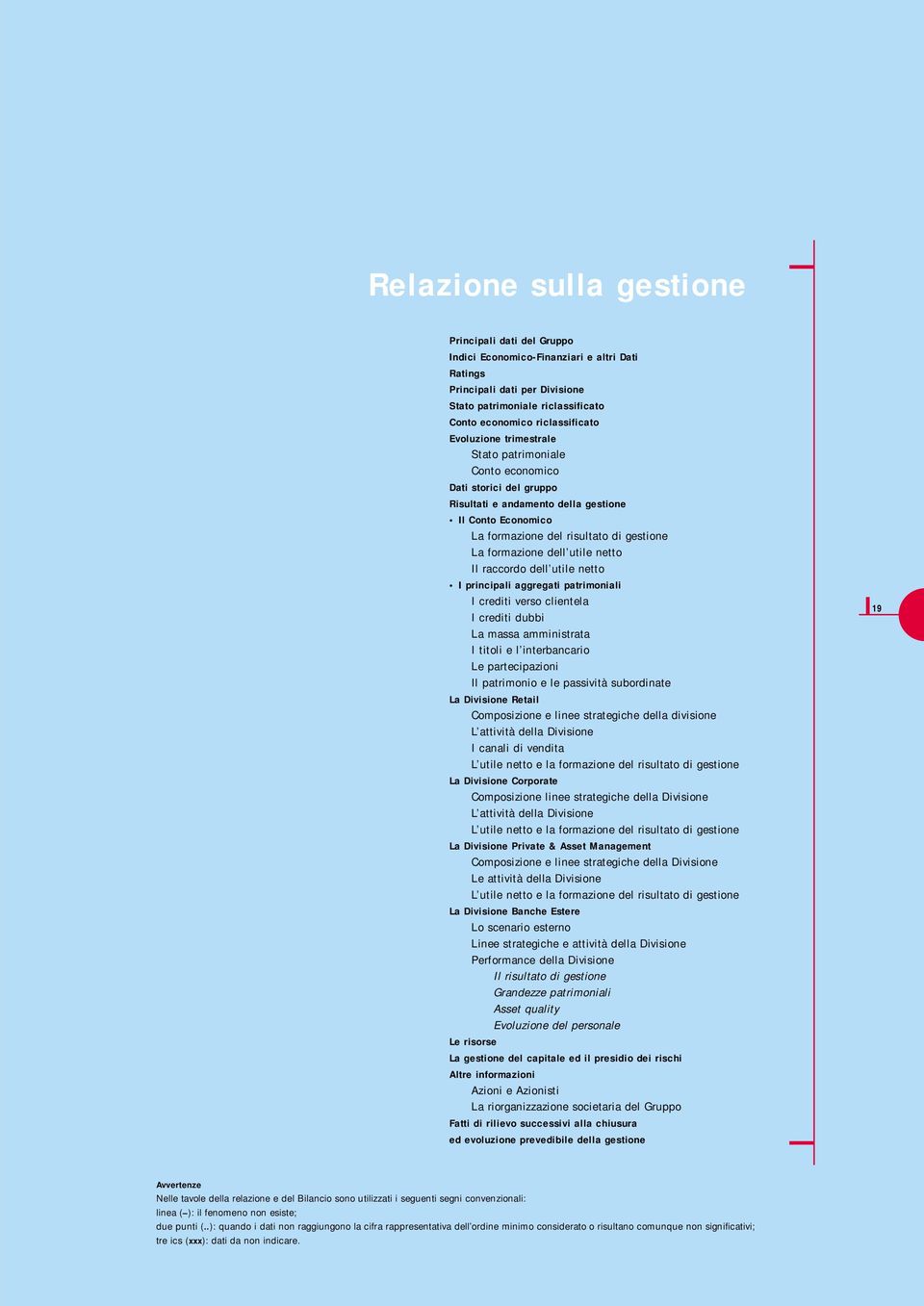 gestione La formazione dell utile netto Il raccordo dell utile netto I principali aggregati patrimoniali I crediti verso clientela I crediti dubbi La massa amministrata I titoli e l interbancario Le