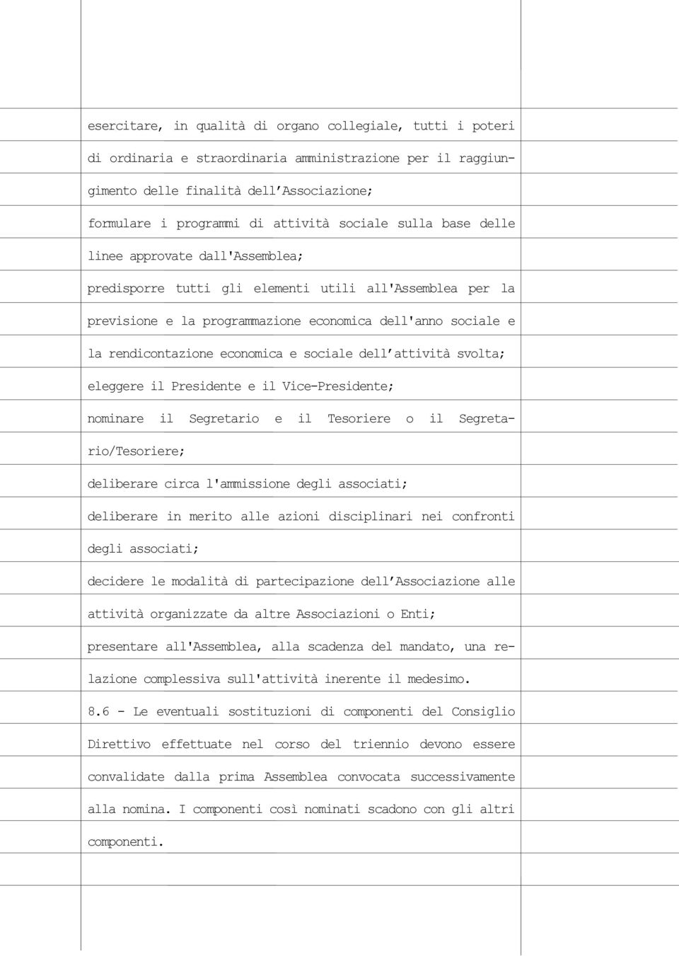 economica e sociale dell attività svolta; eleggere il Presidente e il Vice-Presidente; nominare il Segretario e il Tesoriere o il Segretario/Tesoriere; deliberare circa l'ammissione degli associati;