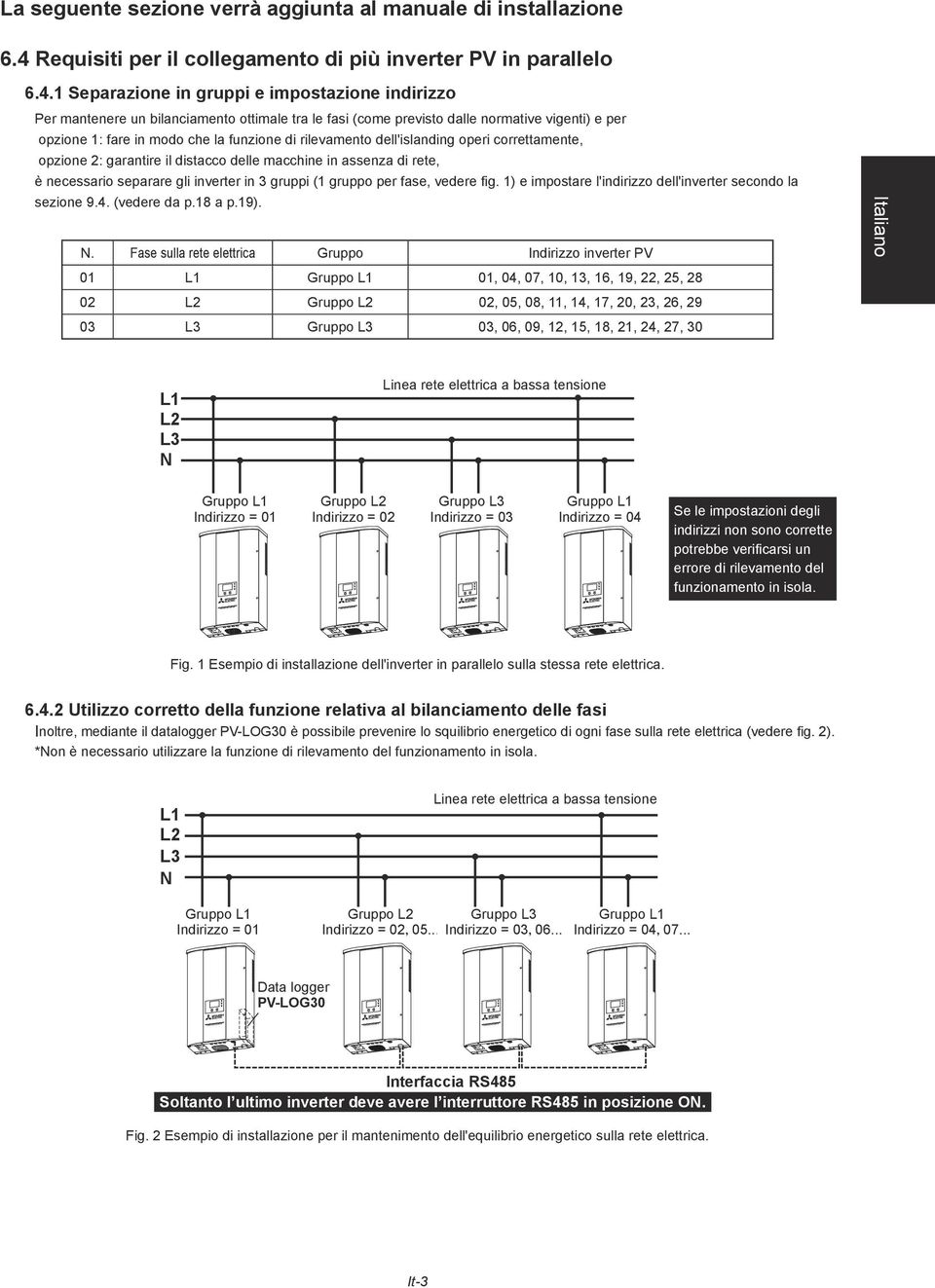 1 Separazione in gruppi e impostazione indirizzo Per mantenere un bilanciamento ottimale tra le fasi (come previsto dalle normative vigenti) e per opzione 1: fare in modo che la funzione di