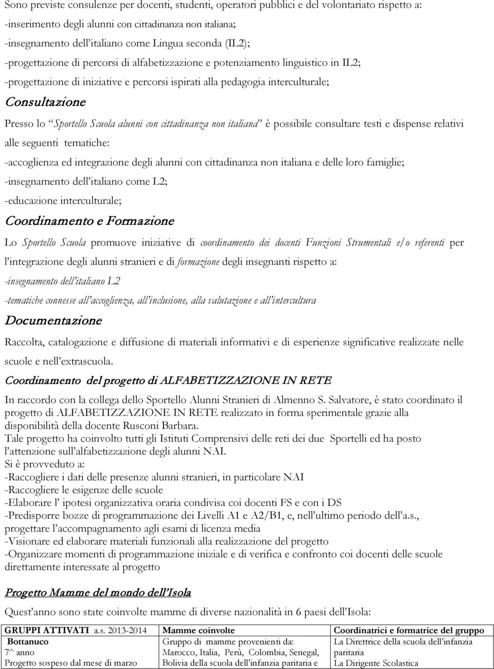 lo Sportello Scuola alunni con cittadinanza non italiana è possibile consultare testi e dispense relativi alle seguenti tematiche: -accoglienza ed integrazione degli alunni con cittadinanza non