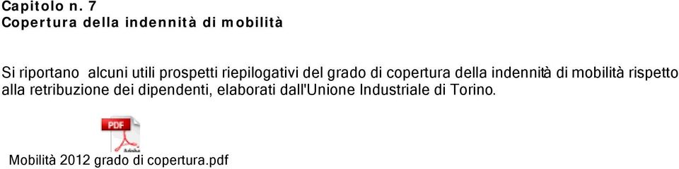 prospetti riepilogativi del grado di copertura della indennità di