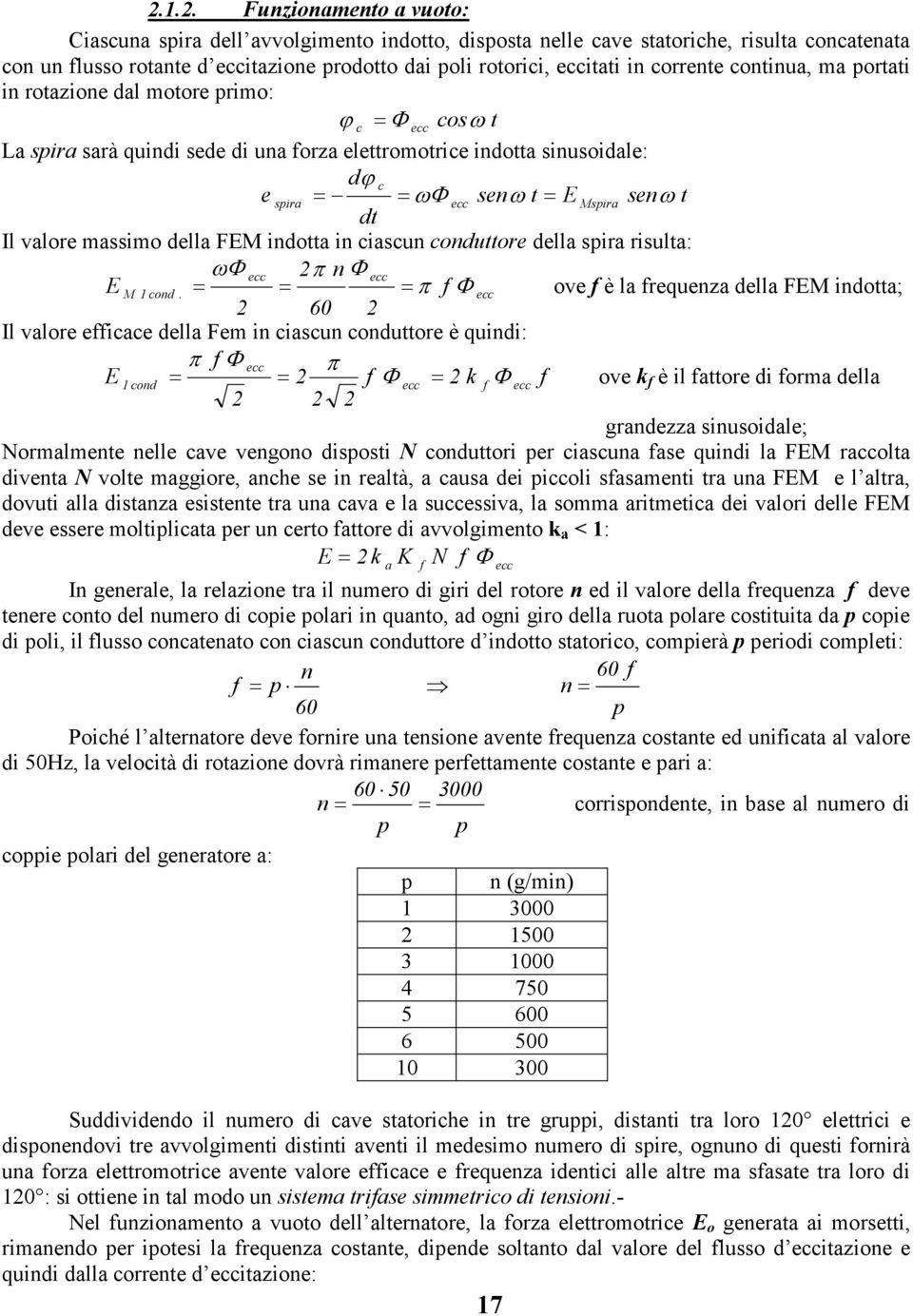 π f Φ cc v f è la frquza dlla FM dtta; 60 l valr ffcac dlla Fm cascu cduttr è qud: π f Φ cc π f Φ k f v k f è l fattr d frma dlla cd cc f Φ cc gradzza susdal; Nrmalmt ll cav vg dspst N cduttr pr