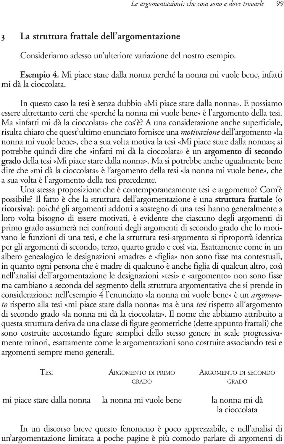 E possiamo essere altrettanto certi che «perché la nonna mi vuole bene» è l argomento della tesi. Ma «infatti mi dà la cioccolata» che cos è?