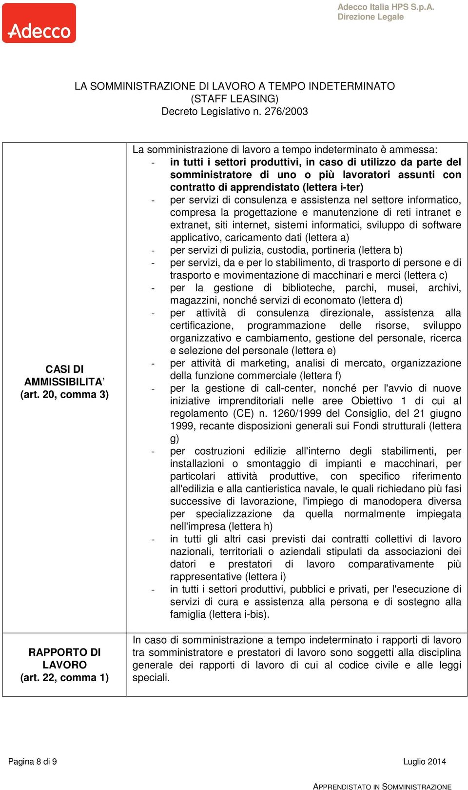 contratto di apprendistato (lettera i-ter) - per servizi di consulenza e assistenza nel settore informatico, compresa la progettazione e manutenzione di reti intranet e extranet, siti internet,