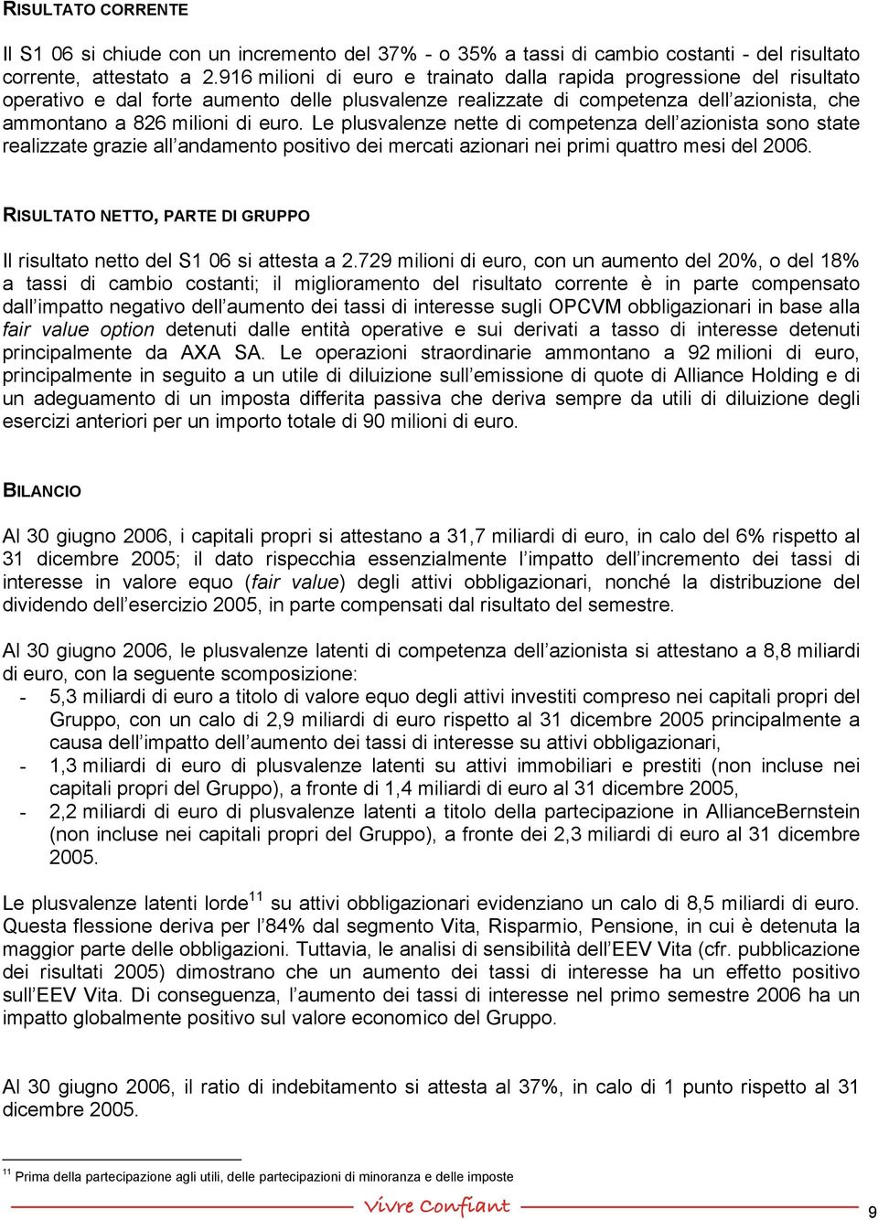 Le plusvalenze nette di competenza dell azionista sono state realizzate grazie all andamento positivo dei mercati azionari nei primi quattro mesi del 2006.