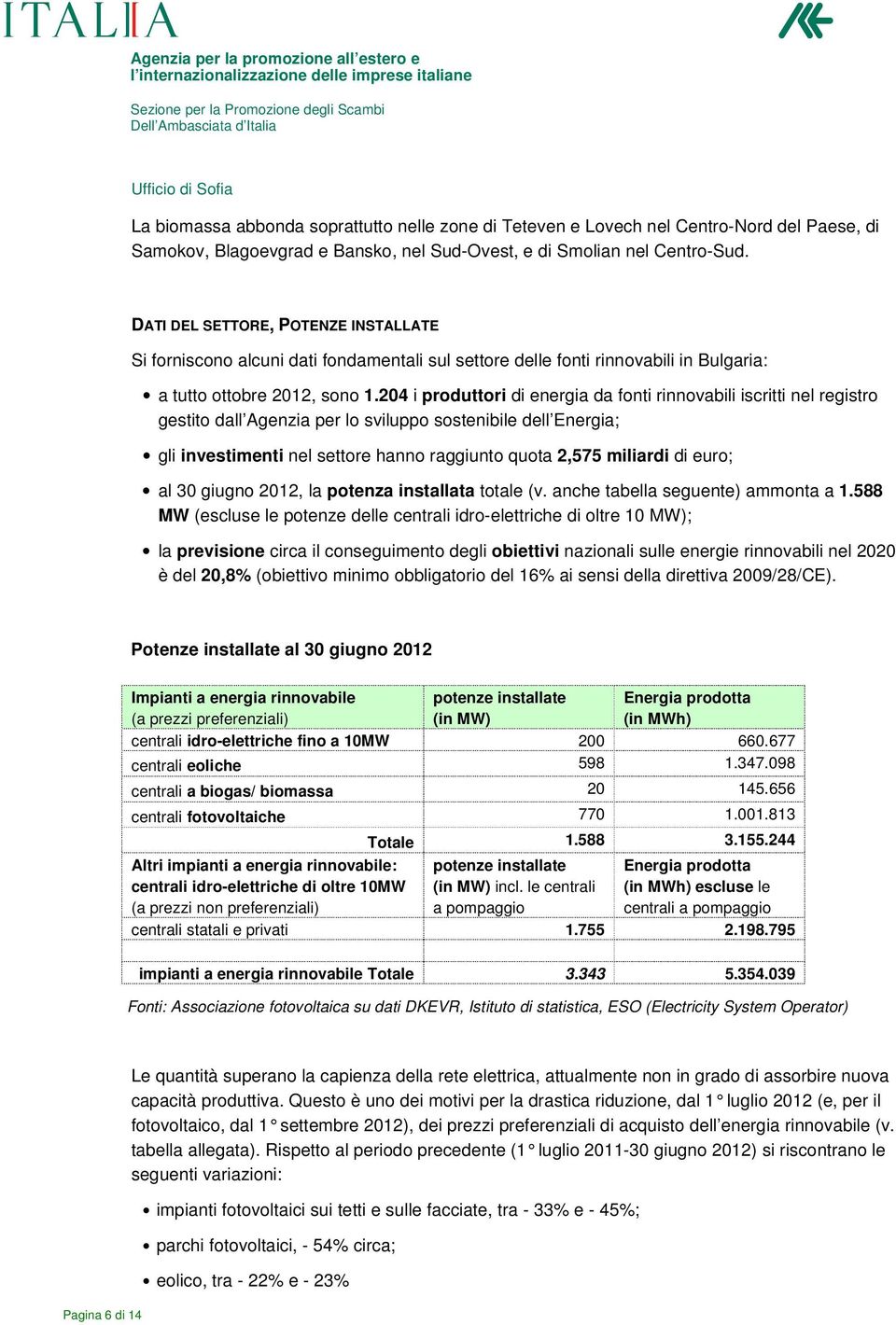 204 i produttori di energia da fonti rinnovabili iscritti nel registro gestito dall Agenzia per lo sviluppo sostenibile dell Energia; gli investimenti nel settore hanno raggiunto quota 2,575 miliardi