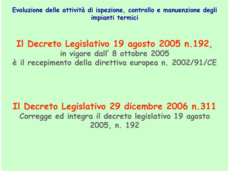 192, in vigore dall 8 ottobre 2005 è il recepimento della direttiva europea n.