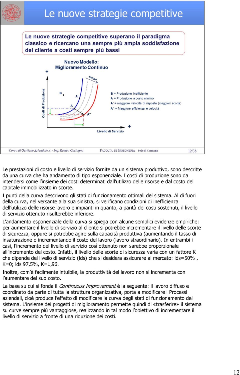 I punti della curva descrivono gli stati di funzionamento ottimali del sistema.