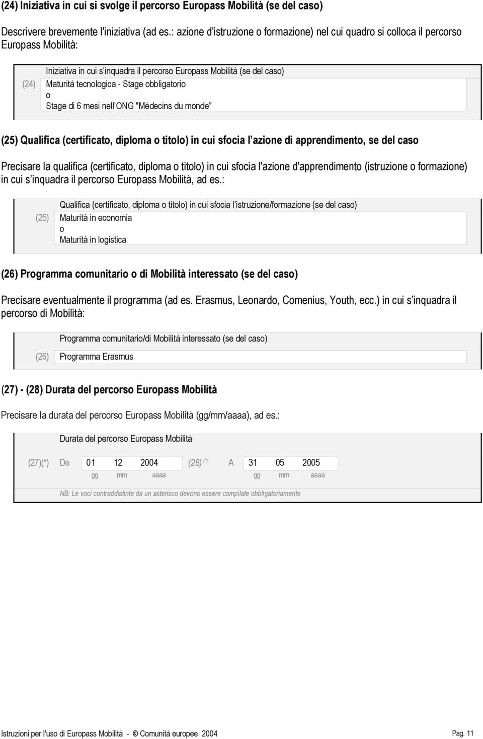 6 mesi nell ONG "Médecins du mnde" (25) Qualifica (certificat, diplma titl) in cui sfcia l azine di apprendiment, se del cas Precisare la qualifica (certificat, diplma titl) in cui sfcia l'azine