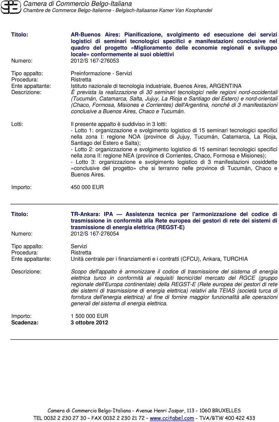 realizzazione di 30 seminari tecnologici nelle regioni nord-occidentali (Tucumán, Catamarca, Salta, Jujuy, La Rioja e Santiago del Estero) e nord-orientali (Chaco, Formosa, Misiones e Corrientes)