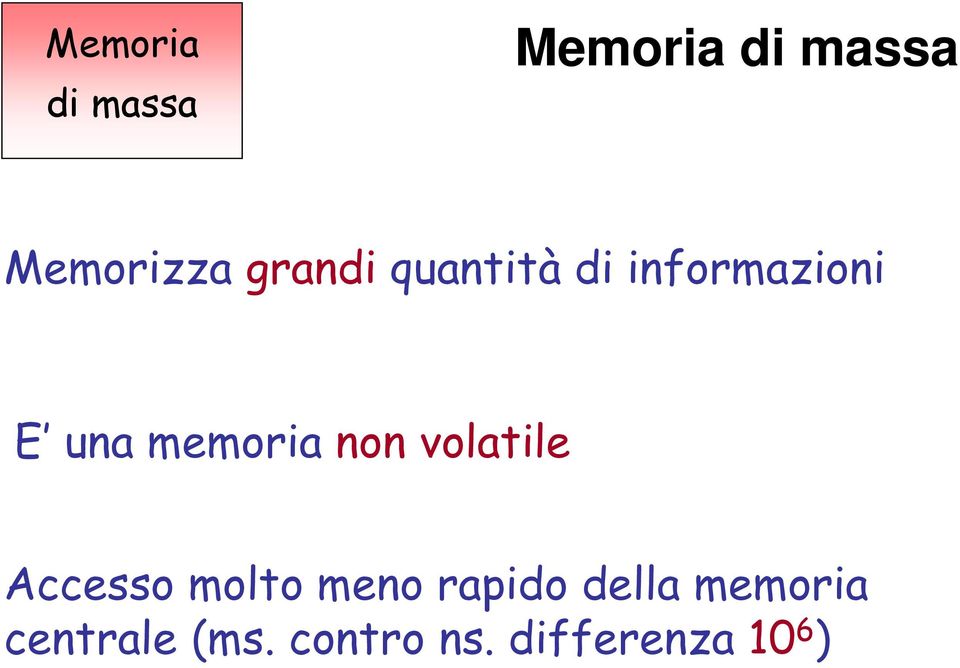 non volatile Accesso molto meno rapido della