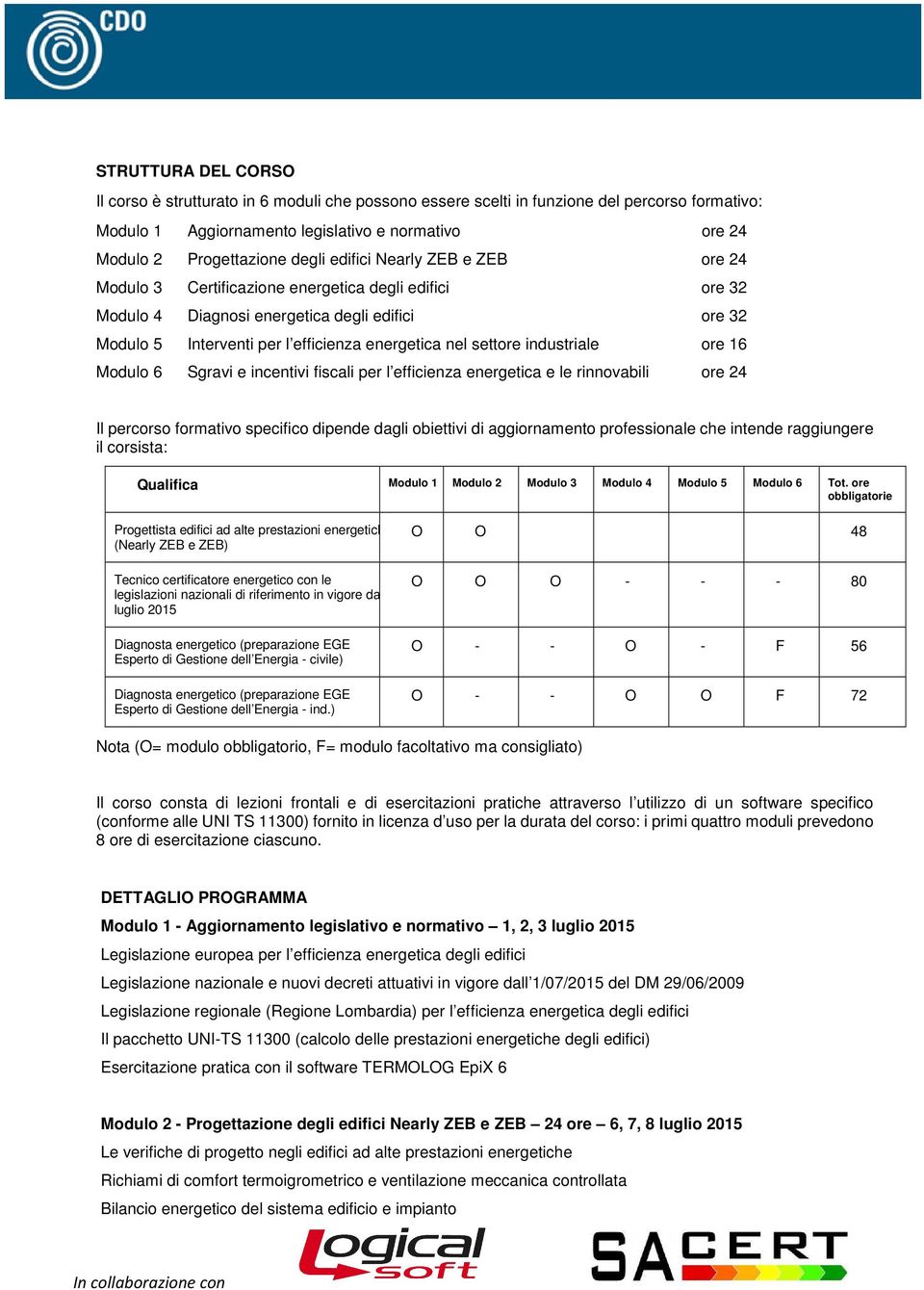 industriale ore 16 Modulo 6 Sgravi e incentivi fiscali per l efficienza energetica e le rinnovabili ore 24 Il percorso formativo specifico dipende dagli obiettivi di aggiornamento professionale che