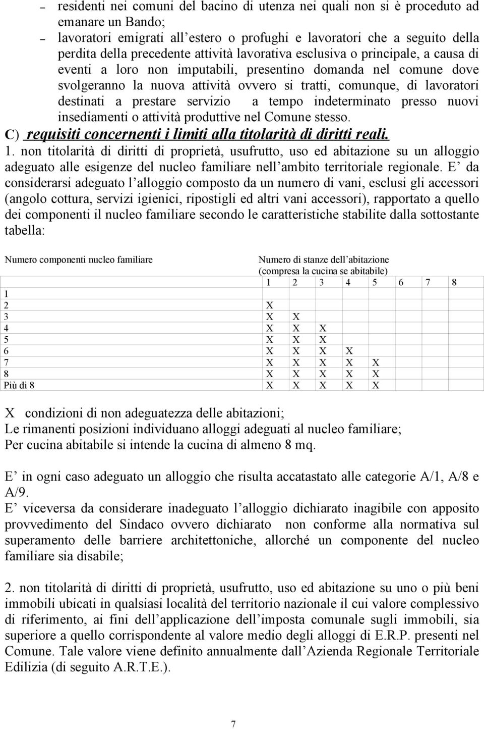 destinati a prestare servizio a tempo indeterminato presso nuovi insediamenti o attività produttive nel Comune stesso. C) requisiti concernenti i limiti alla titolarità di diritti reali. 1.