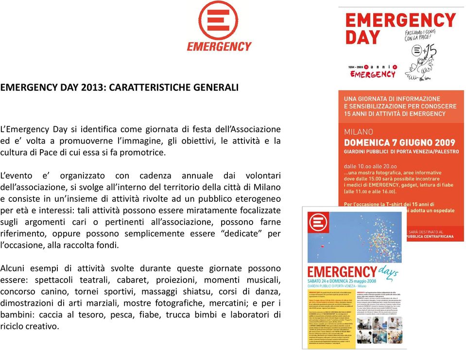 L evento e organizzato con cadenza annuale dai volontari dell associazione, si svolge all interno del territorio della città di Milano e consiste in un insieme di attività rivolte ad un pubblico