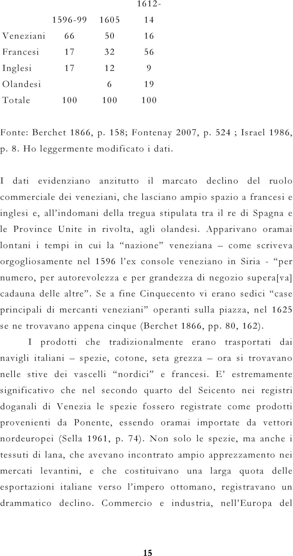 I dati evidenziano anzitutto il marcato declino del ruolo commerciale dei veneziani, che lasciano ampio spazio a francesi e inglesi e, all indomani della tregua stipulata tra il re di Spagna e le