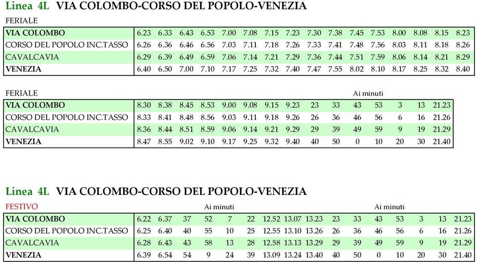 02 8.10 8.17 8.25 8.32 8.40 VIA COLOMBO 8.30 8.38 8.45 8.53 9.00 9.08 9.15 9.23 23 33 43 53 3 13 21.23 CORSO DEL POPOLO INC.TASSO 8.33 8.41 8.48 8.56 9.03 9.11 9.18 9.26 26 36 46 56 6 16 21.