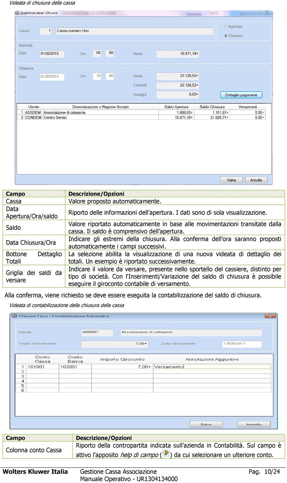 Il saldo è comprensivo dell apertura. Indicare gli estremi della chiusura. Alla conferma dell ora saranno proposti automaticamente i campi successivi.