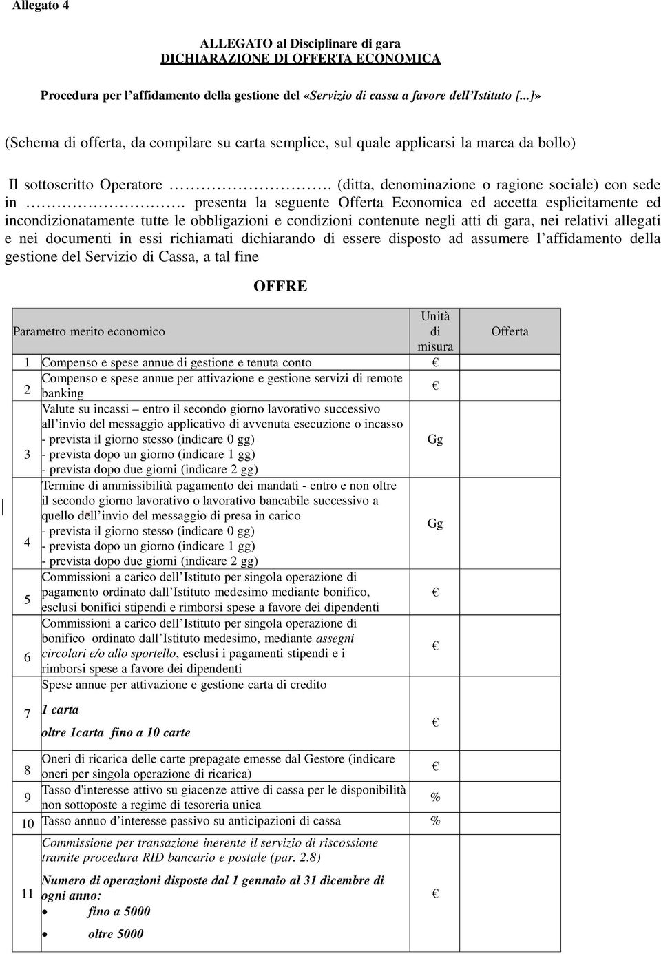 presenta la seguente Offerta Economica ed accetta esplicitamente ed incondizionatamente tutte le obbligazioni e condizioni contenute negli atti di gara, nei relativi allegati e nei documenti in essi