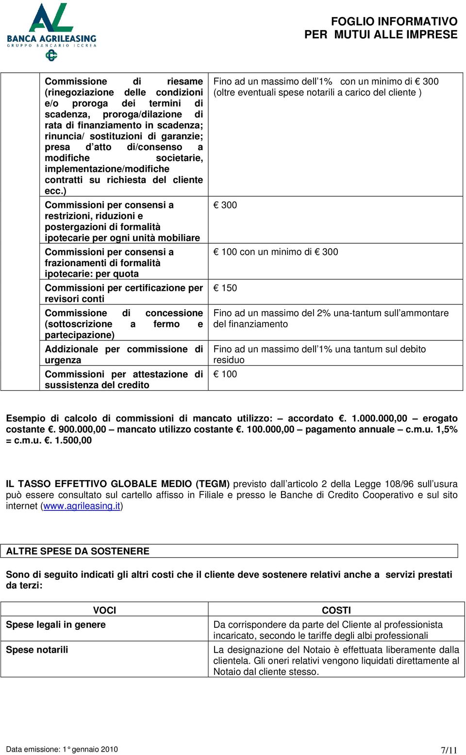 ) Commissioni per consensi a restrizioni, riduzioni e postergazioni di formalità ipotecarie per ogni unità mobiliare Commissioni per consensi a frazionamenti di formalità ipotecarie: per quota