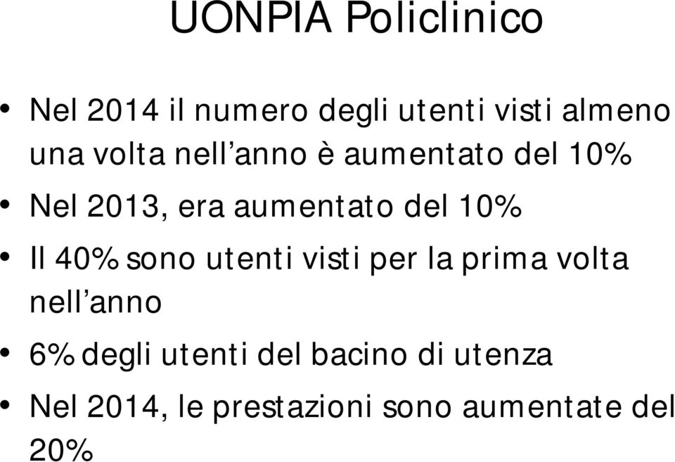 Il 40% sono utenti visti per la prima volta nell anno 6% degli