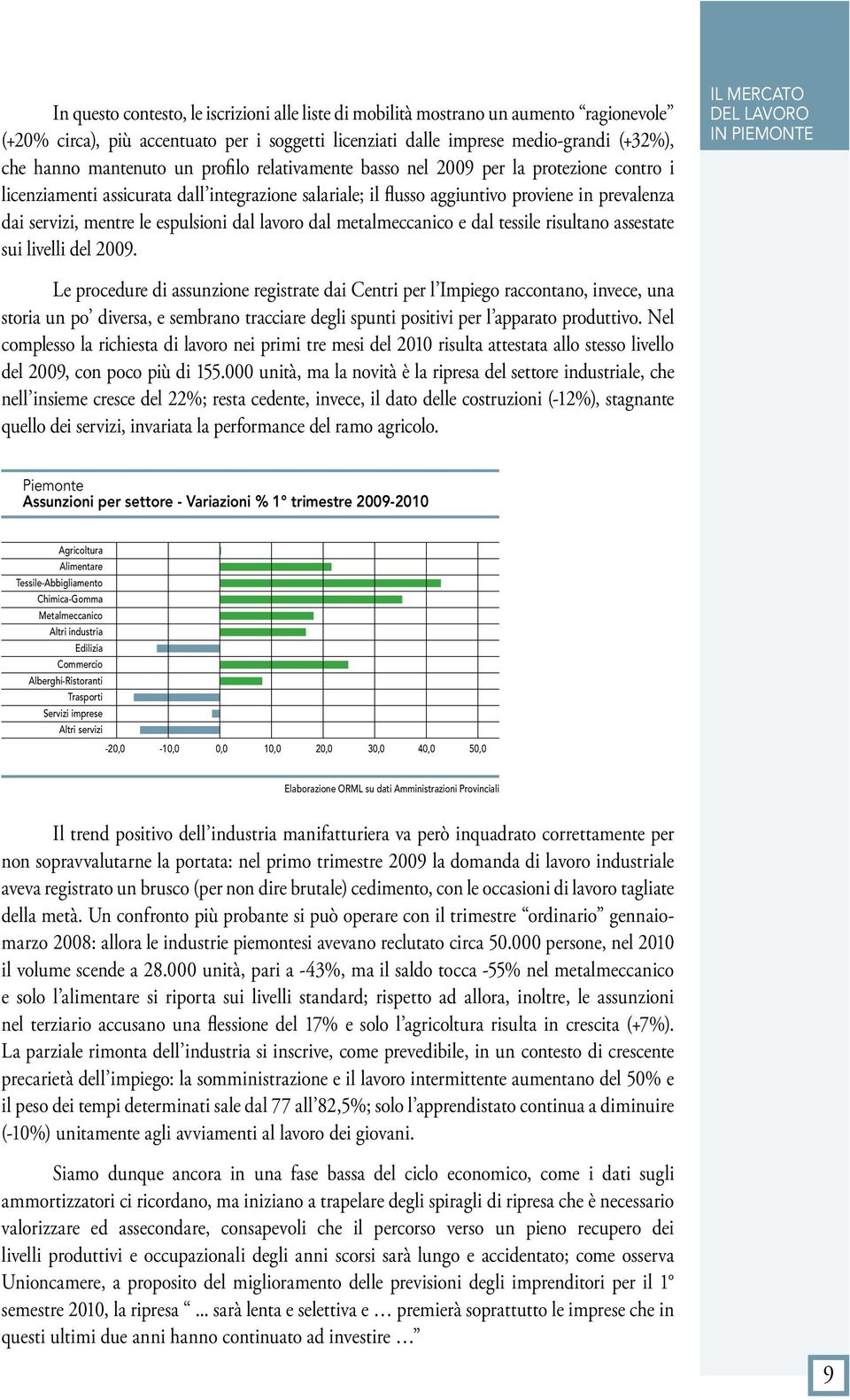 dal lavoro dal metalmeccanico e dal tessile risultano assestate sui livelli del 2009.