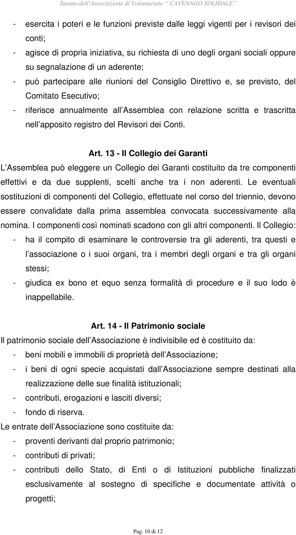 registro del Revisori dei Conti. Art.