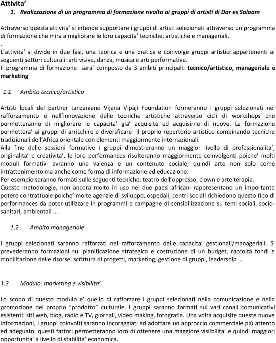 formazione che mira a migliorare le loro capacita tecniche, artistiche e manageriali.