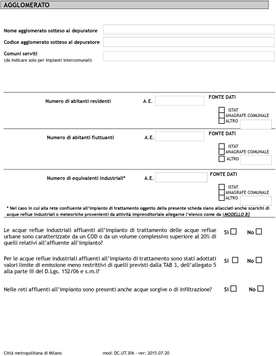 A.E. FONTE DATI FONTE DATI ISTAT ANAGRAFE COMUNALE ALTRO ISTAT ANAGRAFE COMUNALE ALTRO Numero di equivalenti industriali* A.E. FONTE DATI ISTAT ANAGRAFE COMUNALE ALTRO * Nel caso in cui alla rete