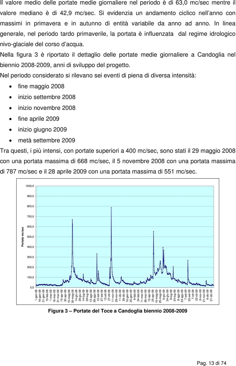 In linea generale, nel periodo tardo primaverile, la portata è influenzata dal regime idrologico nivo-glaciale del corso d acqua.