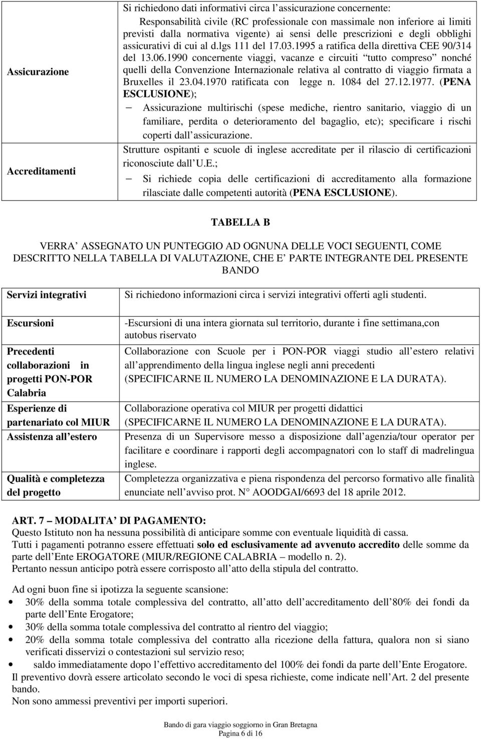 1990 concernente viaggi, vacanze e circuiti tutto compreso nonché quelli della Convenzione Internazionale relativa al contratto di viaggio firmata a Bruxelles il 23.04.1970 ratificata con legge n.