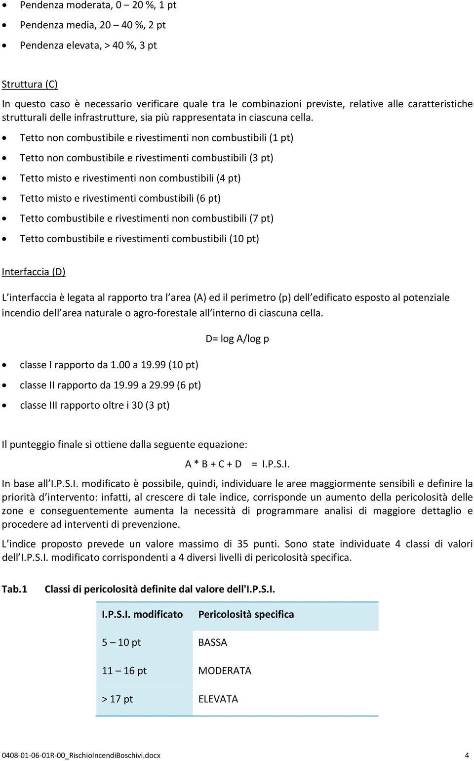 Tetto non combustibile e rivestimenti non combustibili (1 pt) Tetto non combustibile e rivestimenti combustibili (3 pt) Tetto misto e rivestimenti non combustibili (4 pt) Tetto misto e rivestimenti