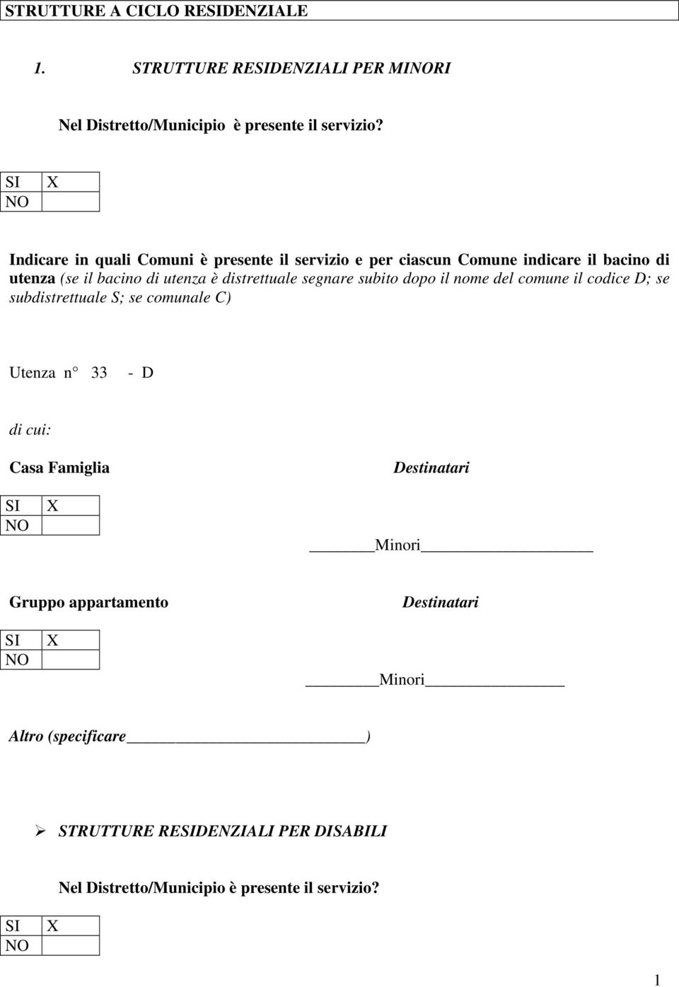 distrettuale segnare subito dopo il nome del comune il codice D; se subdistrettuale S; se comunale C) Utenza n 33 - D di cui: Casa