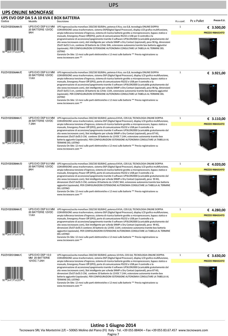 multifunzione, ampia tolleranza tensione d'ingresso, sistema di ricarica batterie gestito a microprocessore, bypass statico e manuale, Emergency Power Off(EPO), porte di comunicazione RS232 e USB per