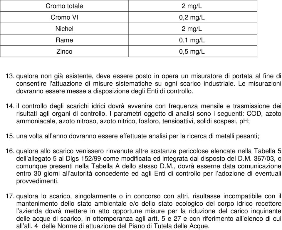 Le misurazioni dovranno essere messe a disposizione degli Enti di controllo. 14.