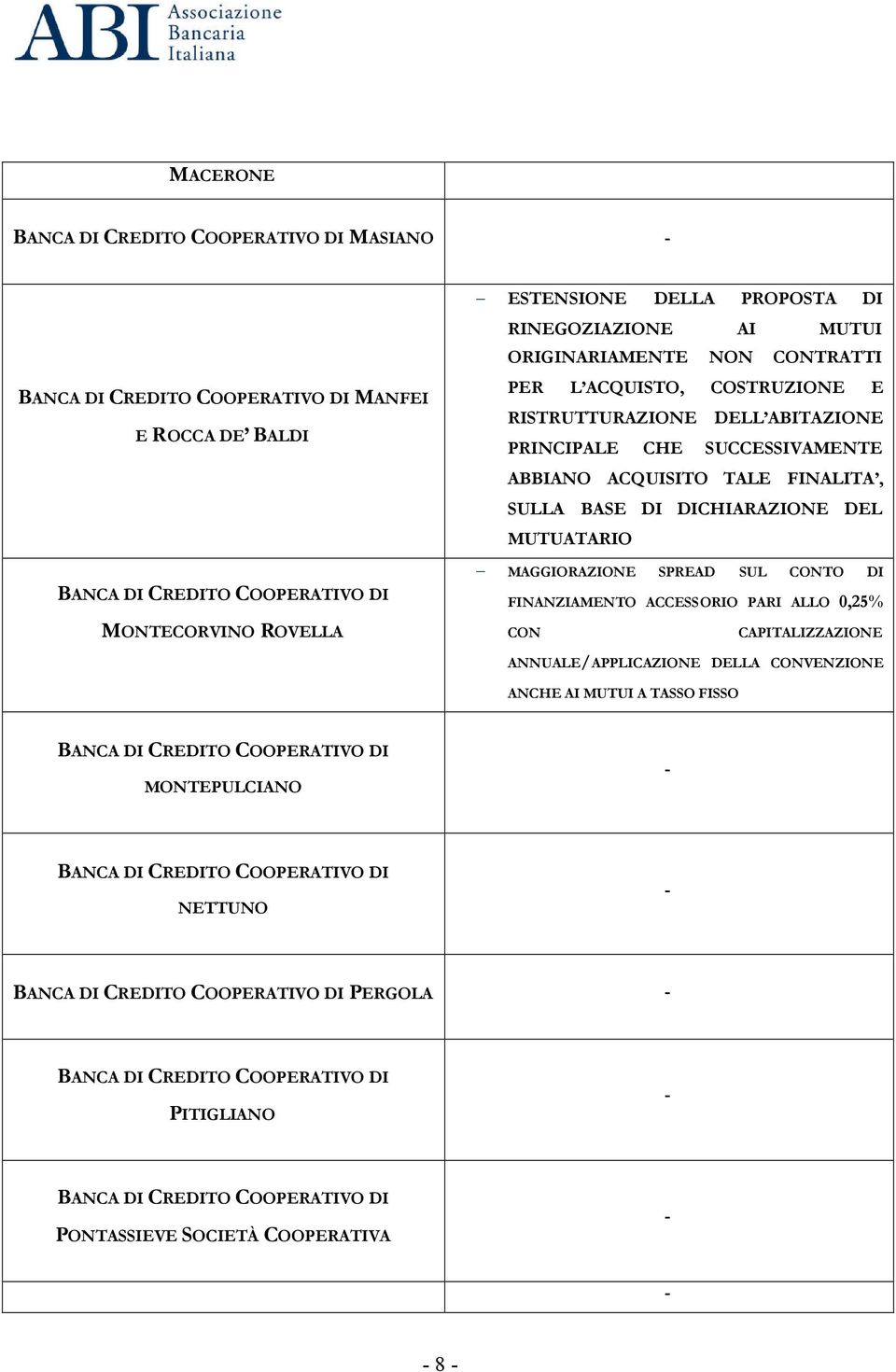 SULLA BASE DI DICHIARAZIONE DEL MUTUATARIO MAGGIORAZIONE SPREAD SUL CONTO DI FINANZIAMENTO ACCESSORIO PARI ALLO 0,25% CON CAPITALIZZAZIONE