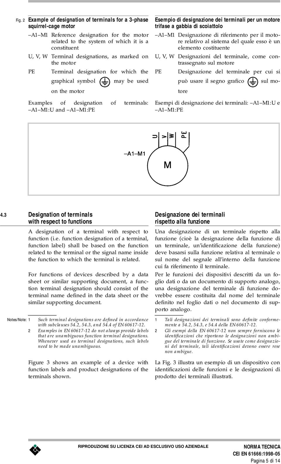 dei terminali per un motore trifase a gabbia di scoiattolo A1 M1 Designazione di riferimento per il motore relativo al sistema del quale esso è un elemento costituente U, V, W Designazioni del