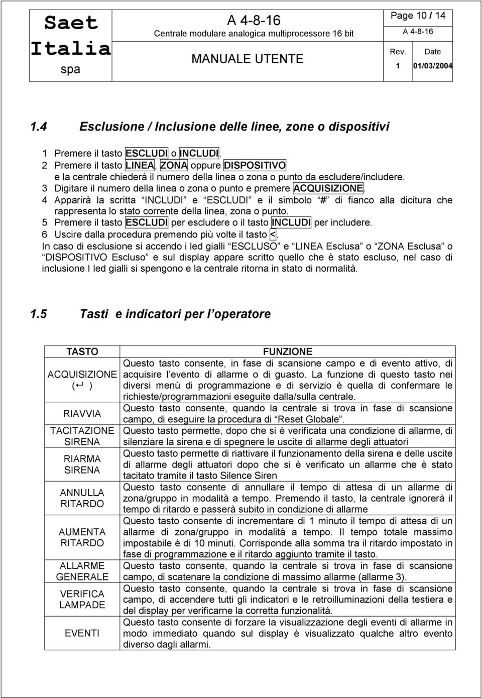 3 Digitare il numero della linea o zona o punto e premere ACQUISIZIONE.