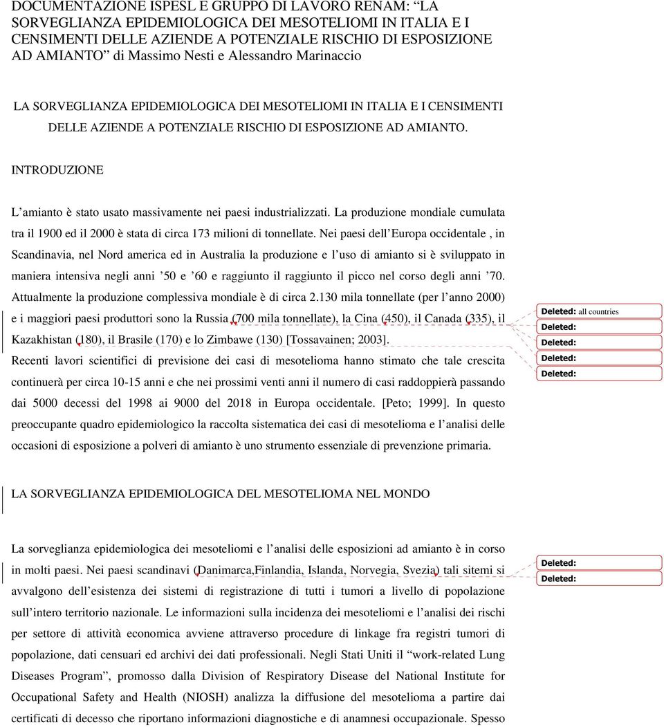 INTRODUZIONE L amianto è stato usato massivamente nei paesi industrializzati. La produzione mondiale cumulata tra il 1900 ed il 2000 è stata di circa 173 milioni di tonnellate.