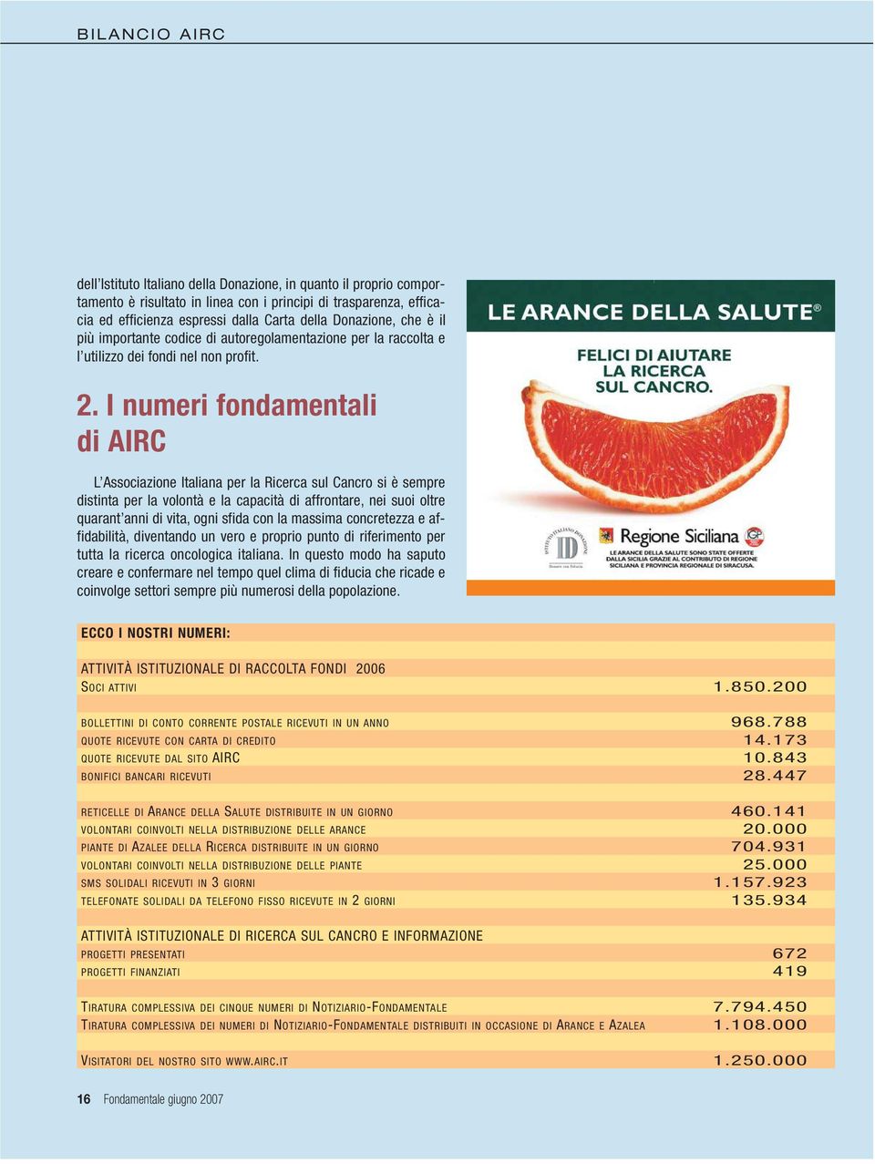 I numeri fondamentali di AIRC L Associazione Italiana per la Ricerca sul Cancro si è sempre distinta per la volontà e la capacità di affrontare, nei suoi oltre quarant anni di vita, ogni sfida con la