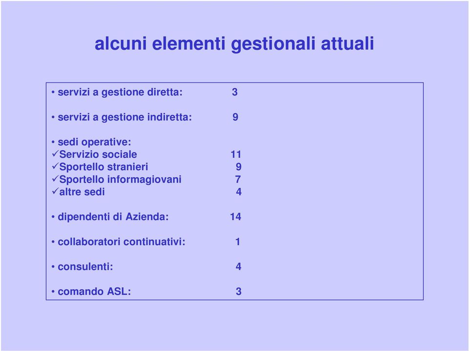 Sportello stranieri 9 Sportello informagiovani 7 altre sedi 4