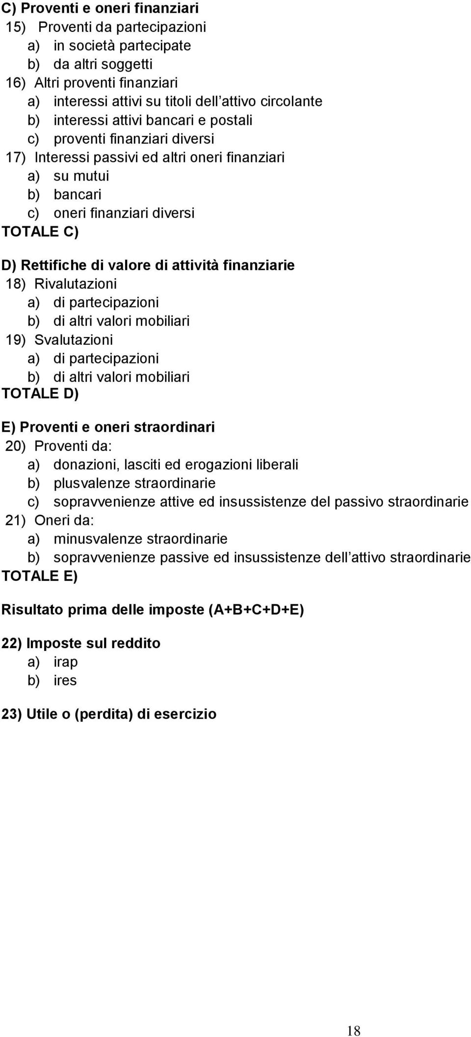 di attività finanziarie 18) Rivalutazioni a) di partecipazioni b) di altri valori mobiliari 19) Svalutazioni a) di partecipazioni b) di altri valori mobiliari TOTALE D) E) Proventi e oneri