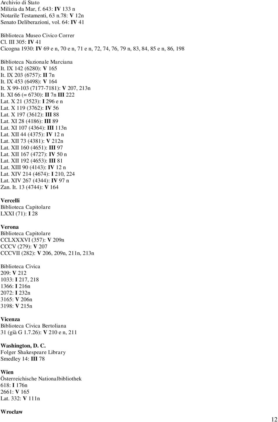 IX 453 (6498): V 164 It. X 99-103 (7177-7181): V 207, 213n It. XI 66 (= 6730): II 7n III 222 Lat. X 21 (3523): I 296 e n Lat. X 119 (3762): IV 56 Lat. X 197 (3612): III 88 Lat.