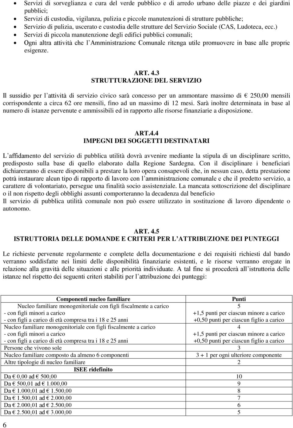 ) Servizi di piccola manutenzione degli edifici pubblici comunali; Ogni altra attività che l Amministrazione Comunale ritenga utile promuovere in base alle proprie esigenze. ART. 4.